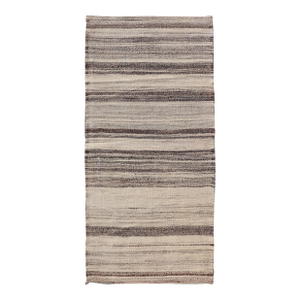 Stripe Design Turkish Vintage Kilim Rug in Shades of Ivory, Beige, and Brown