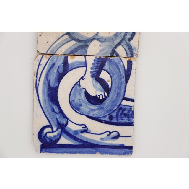 Blue 18th Century Set of Four Tiles Depicting a Cherub Holding a Baroque Torchiere For Sale - Image 8 of 10