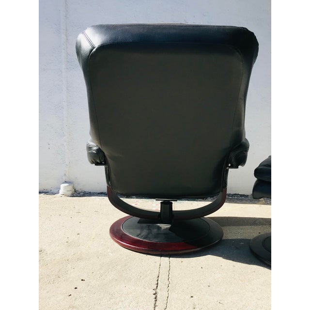 Lane Angelo Leather Black Leather Ergonomic Recliner & Ottoman Chairish