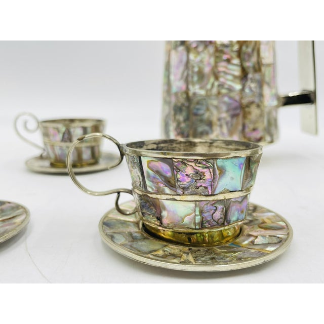 1960s Mexican Alpaca Silver & Abalone Water Pitcher Set After Los Castillo For Sale - Image 11 of 13