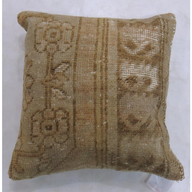 Brown Tan Wool Turkish Rug Pillow For Sale - Image 4 of 5