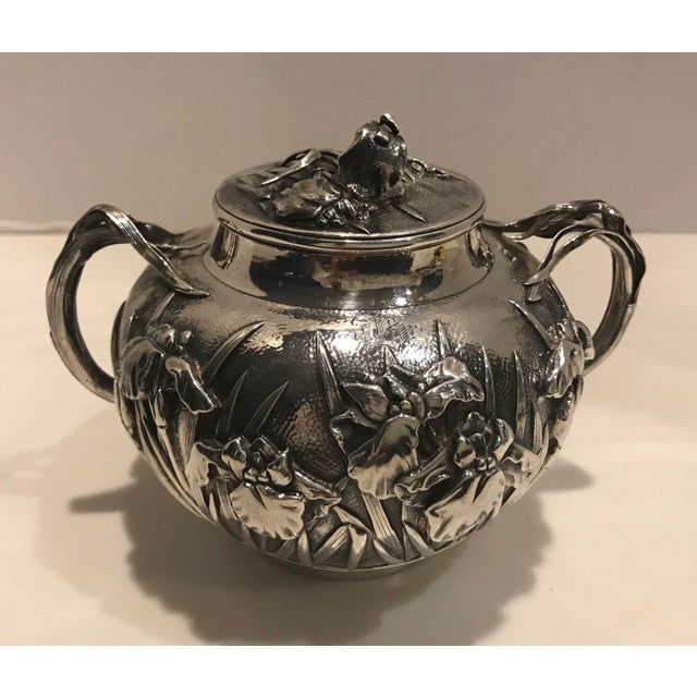 Exquisite sterling silver sugar bowl from Arthur & Bond Japanese silversmiths. Circa 1900 This was evidently separated...
