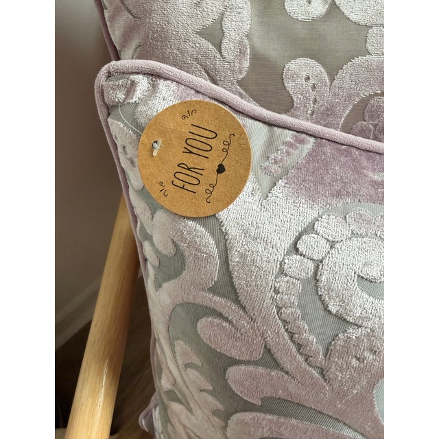 Pair of New Lilac Velvet Damask Throw Pillows With Down Inserts For Sale - Image 4 of 11