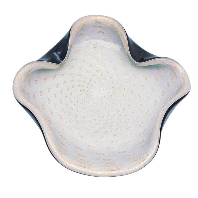 Vintage Murano Bullicante Art Glass Console Bowl Attributed Alfredo Barbini 10" For Sale - Image 14 of 17