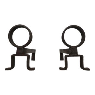 1950s French Wrought Iron Andirons - a Pair For Sale