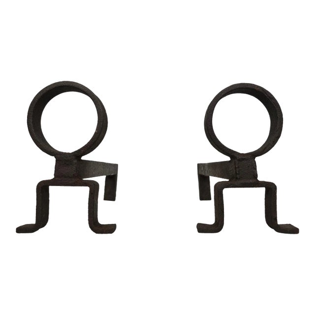 1950s French Wrought Iron Andirons - a Pair For Sale