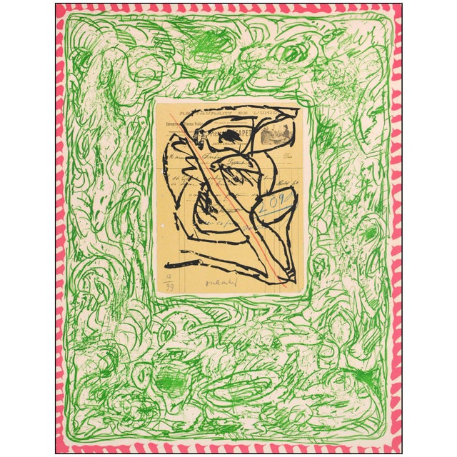 Abstract 1978 Restaurant De l'Union Abstract Green Lithograph Pierre Alechinsky For Sale - Image 3 of 8