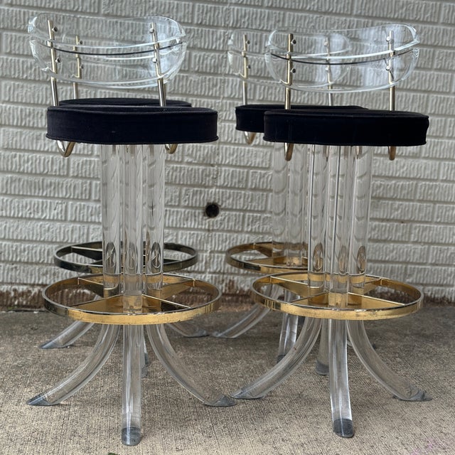 1970s Set of Four Hill Manufacturing Lucite and Brass Barstools For Sale In Washington DC - Image 6 of 12