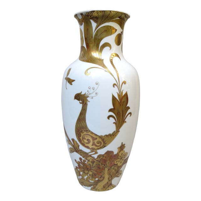 White Gold Porcelain Serenade Floor Vase from Ak Emperor, W. Germany, 1970s For Sale