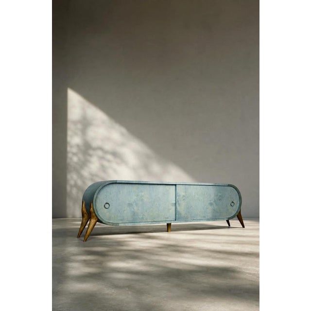 Mid-Century Modern Italian Turquoise Streamline Wood Sideboard, 1960s For Sale - Image 15 of 18
