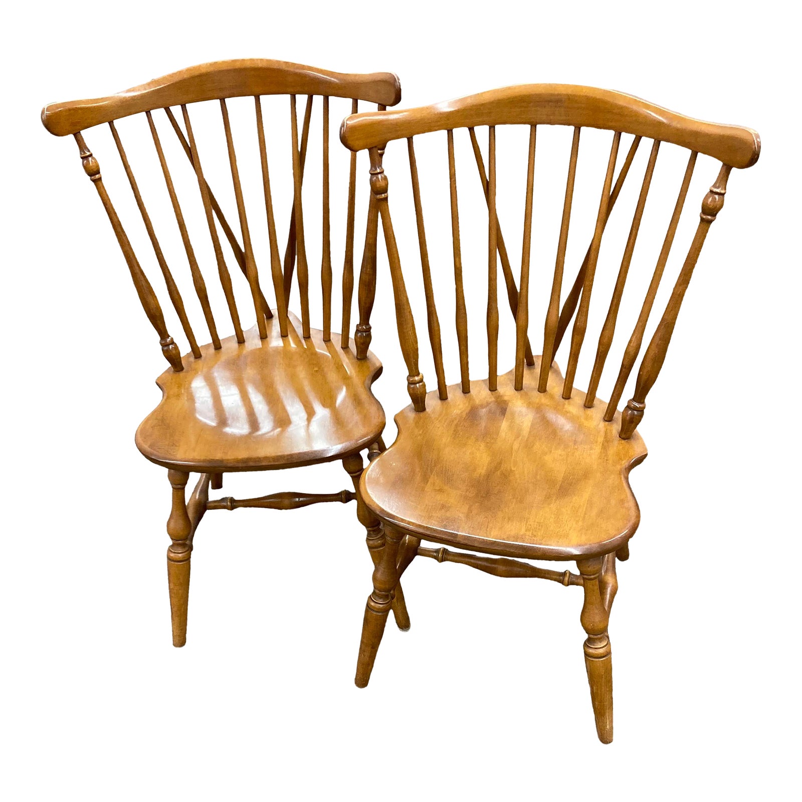 1960s Set of 2 Ethan Allen Duxbury Fiddleback Heirloom Maple Chair in