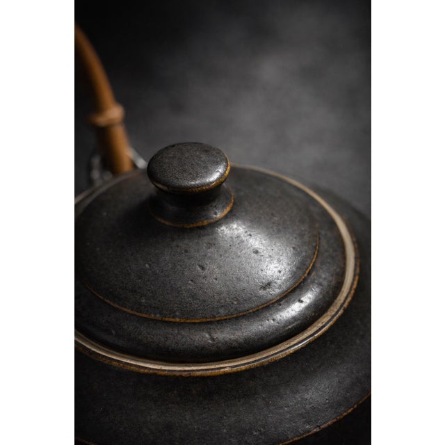 Wood 1979 Signed Walker Studio Pottery Teapot With Bamboo Handle & Wood Platform For Sale - Image 7 of 12