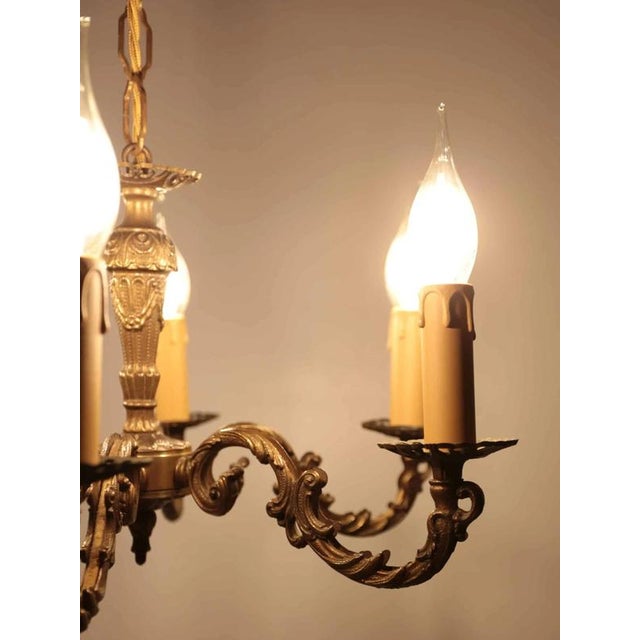 Small Six-Arm Brass Chandelier For Sale - Image 4 of 6
