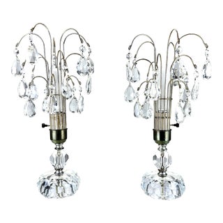 Antique Crystal Waterfall Table / Boudoir Lamps For Sale