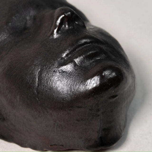 Studio Pottery Black Ceramic Detailed Face Sculpture For Sale - Image 10 of 12