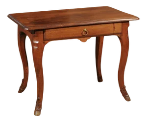 1860s French Louis XV Style Walnut Side Table with Hoofed Feet and Single Drawer