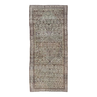 Antique Persian Bidjar Gallery Rug With Detailed Floral and Geometric Patterns For Sale