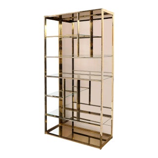 Mid-Century Modernist Brass, Glass and Bronzed Mirror Étagère by Milo Baughman For Sale