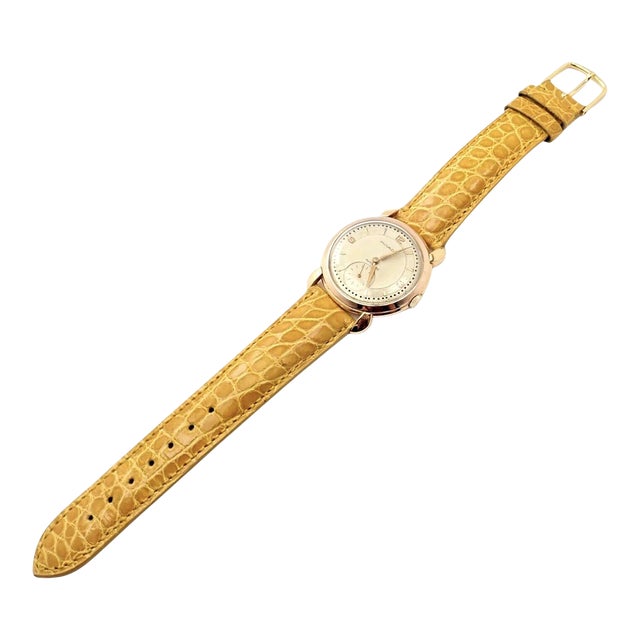 Movado 18k Yellow Gold Automatic Bumper Yellow Alligator Band Watch R8405 For Sale