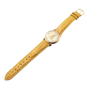 Movado 18k Yellow Gold Automatic Bumper Yellow Alligator Band Watch R8405