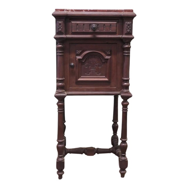 French Carved Nightstand with Marble Top For Sale