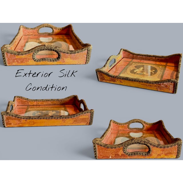 Pink Antique French Silk Serving Tray-Hand Colored Stipple Engraving-Fragonard-Vanity For Sale - Image 8 of 11
