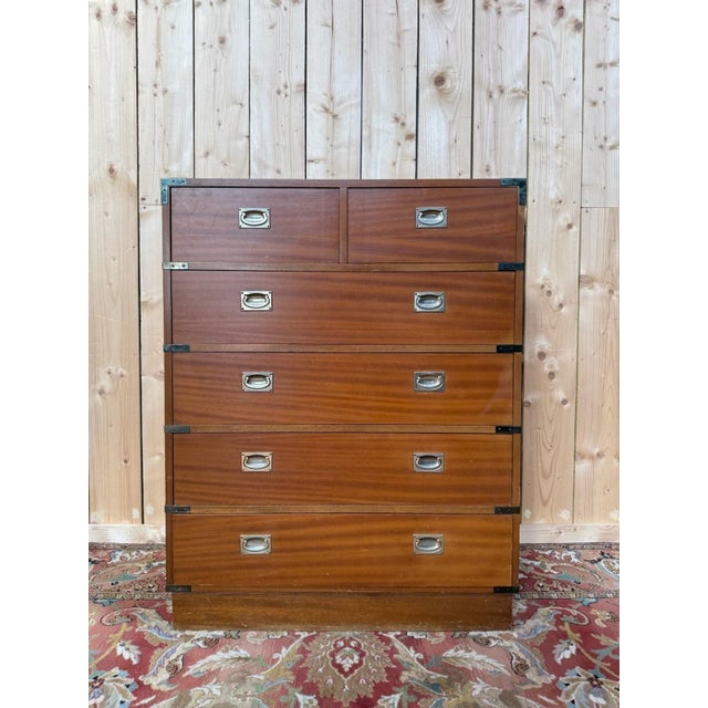 English Navy Mahogany and Brass Chest of Drawers, 1960s For Sale - Image 6 of 6