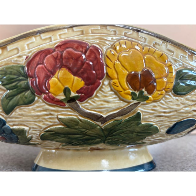 Vintage 1960s Staffordshire Indian Tree Design Majolica Pottery Pitcher Bowl Signed H J Wood MCM For Sale - Image 12 of 15