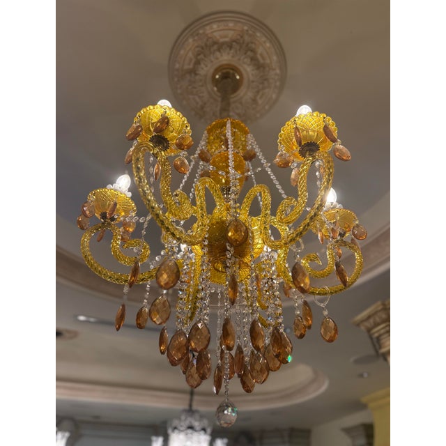 Glass European Imprt Vintage Gilded Ombre Amber Ornate Glass Chandelier Lighting For Sale - Image 7 of 7