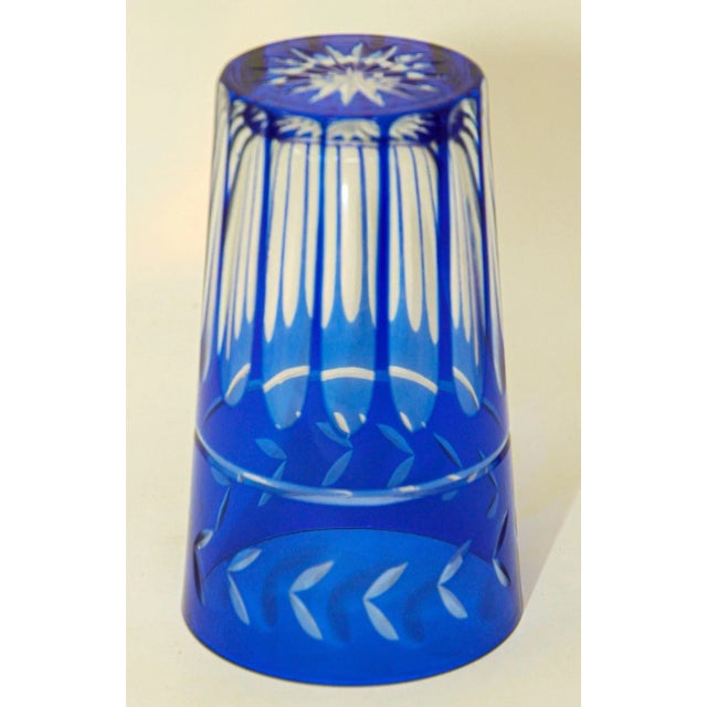 Cobalt Blue Cut to Clear Crystal Drinking Rock Glasses Tumblers Set of 11 For Sale - Image 12 of 13