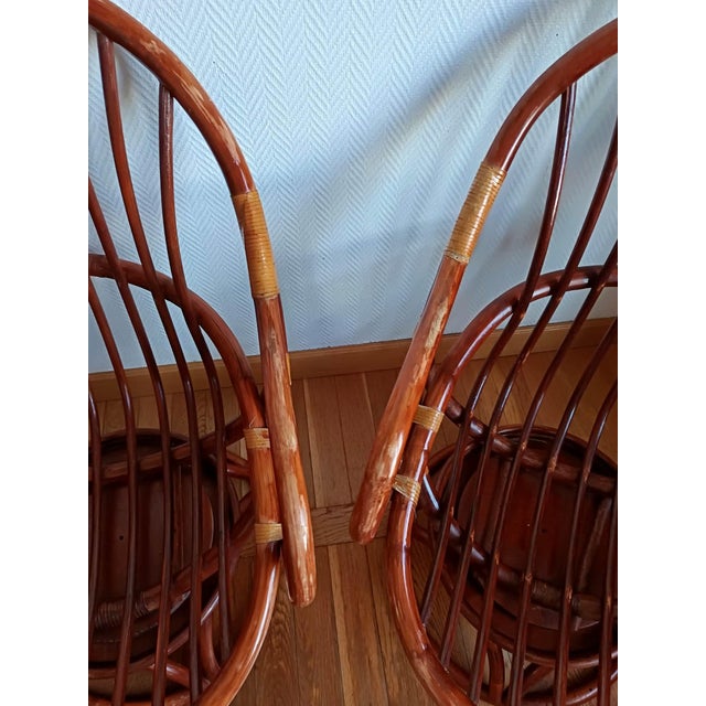 Swivel Rattan Lounge Chairs, 1970s, Set of 2 For Sale - Image 9 of 15