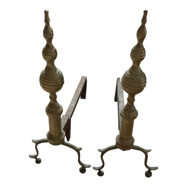 Antique Brass Andirons- a Pair For Sale