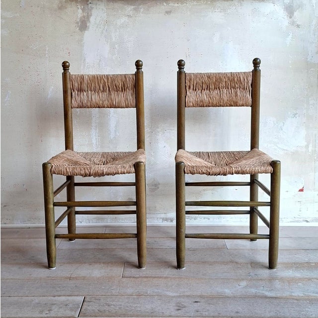 Olive Wooden Chairs with Rush Seats and Backrests, 1960s, Set of 2 For Sale - Image 8 of 8