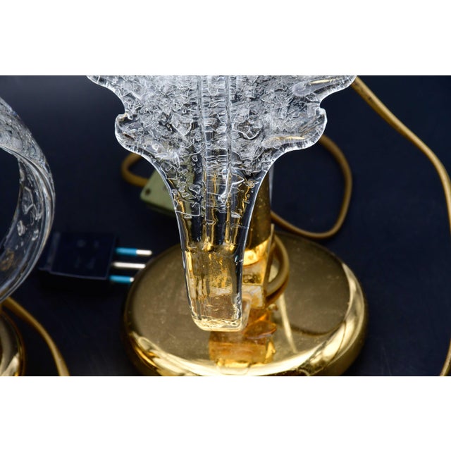 Transparent 1970s Set of 2 Murano Glass "Swan Shape" Table Lamps Trasparent Leaves For Sale - Image 8 of 10