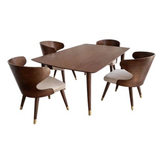 Mid-Century Modern Style Walnut Dining Set, Sculptural Barrel Back Chairs, Malaysia 2020 For Sale