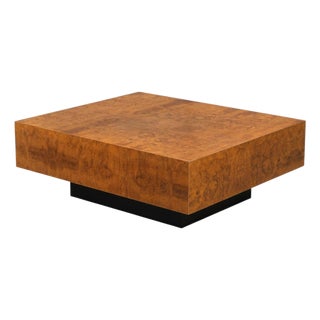 1970s Modern Burl Wood Milo Baughman Style Coffee Table For Sale