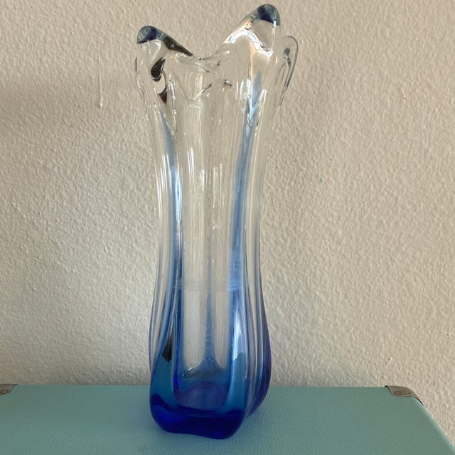 1960s MCM Blue and White Glass Swung Vase, Perfect Condition For Sale - Image 4 of 8