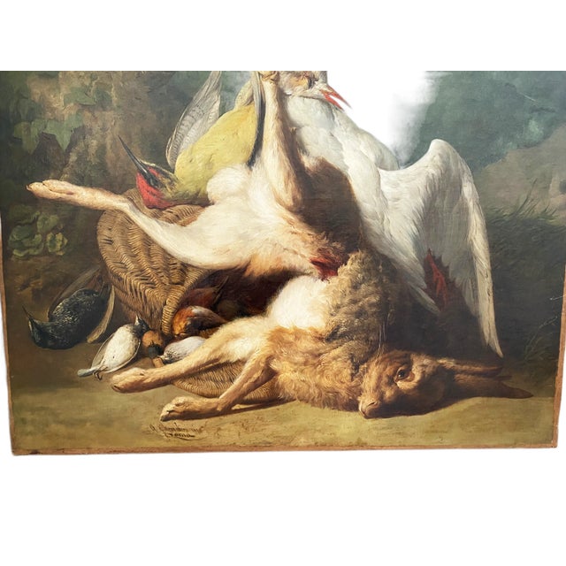 1870 Italian Oil on Canvas Still Life Rabbit and Birds by A.Cherubini For Sale - Image 4 of 8