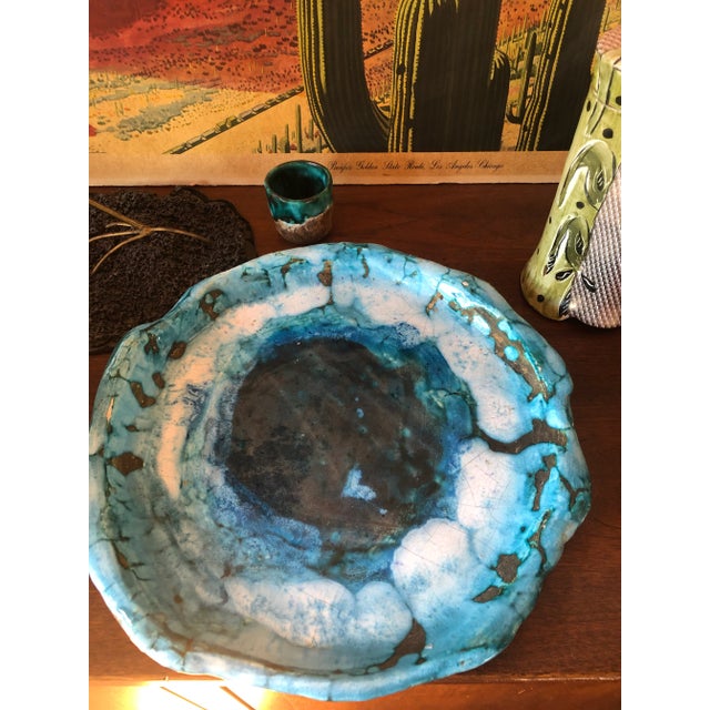 Ceramic Mid 20th Century Ted DeGrazia Tucson Ceramic Turquoise Glaze Plate For Sale - Image 7 of 10