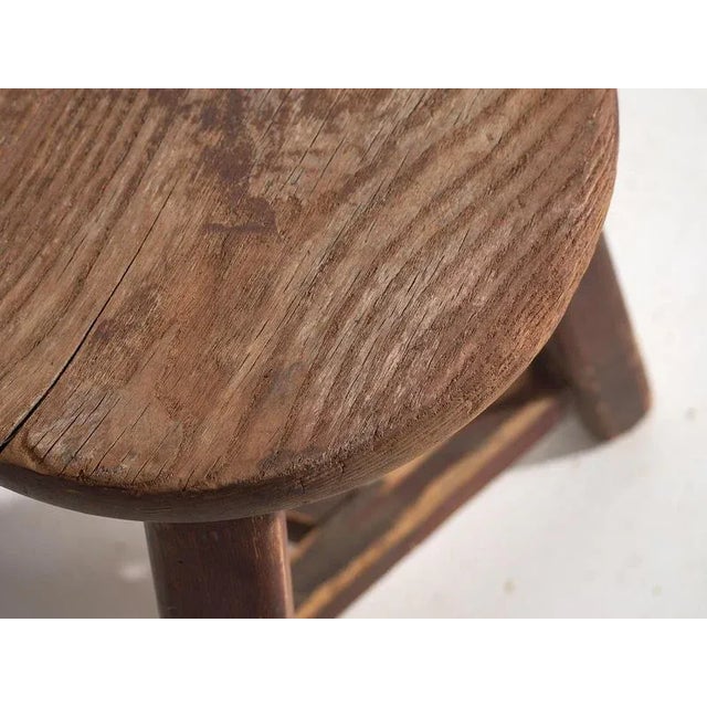 Wood Vintage Dark Colored Round Stool, 1920 For Sale - Image 7 of 8