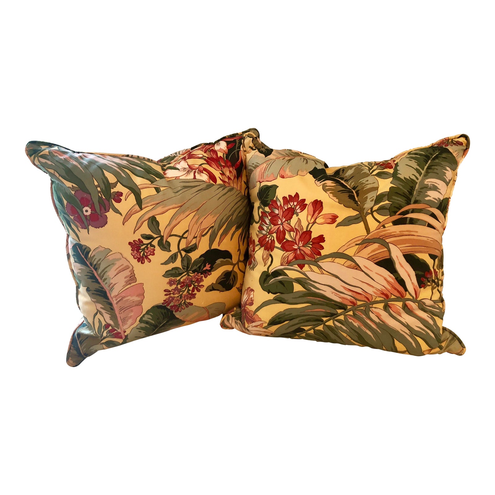 Yellow Tropical Print Glazed Cotton Pillows A Pair Chairish