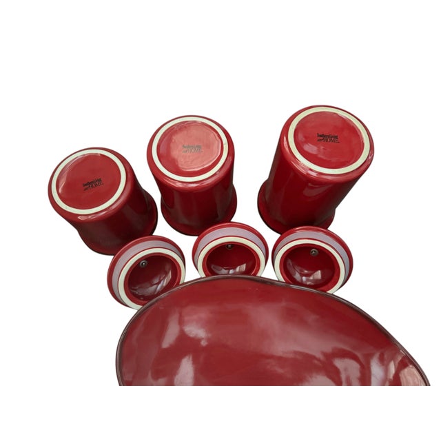 Southern Living “Cinnabar” Red Ceramic Canister Set & Oval Platter – 4 Pieces For Sale - Image 9 of 12