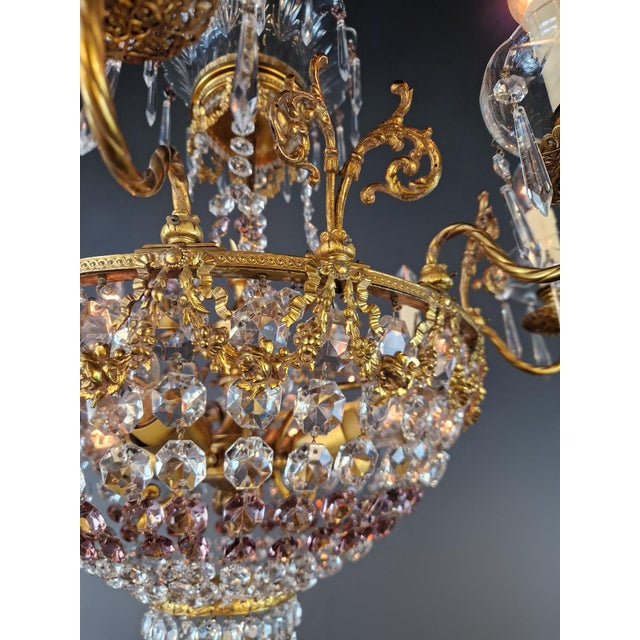 Metal Antique Italian Chandelier in Belle Époque Style Art Nouveau Brass For Sale - Image 7 of 10