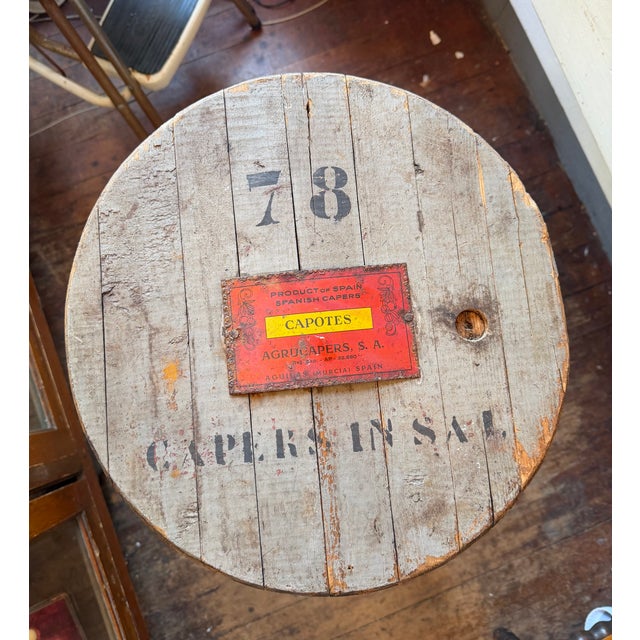 Antique Spanish Capers Barrel Top Sign For Sale - Image 11 of 14