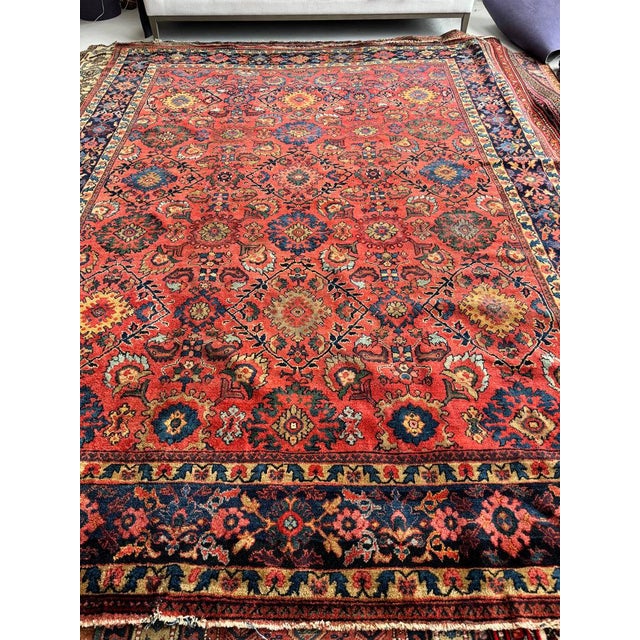 DEEP Coral Watermelon Fine Antique Mahal Aubergine Rug 9 x 12.2 For Sale - Image 4 of 7