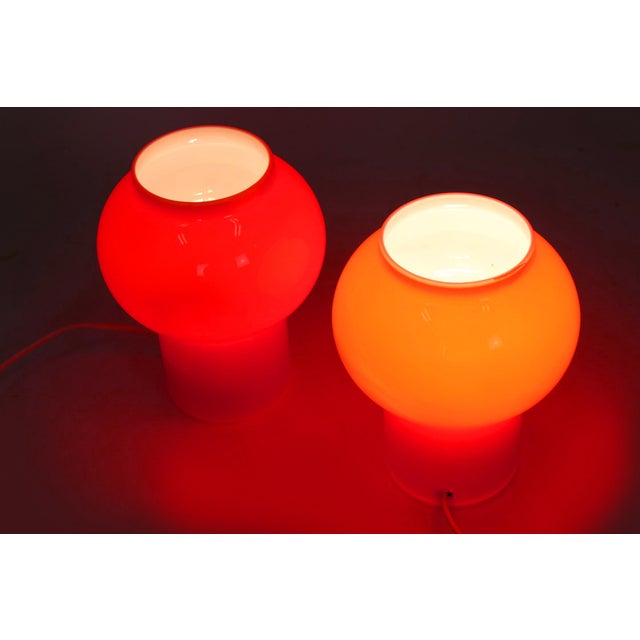 Set of two vintage glass table lamps produced in Czechoslovakia in the 1970s, attributed to Štěpán Tabery. Made of red...