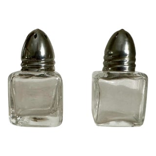 Vintage 1900s Small Square Shaped Glass Salt & Pepper Shakers- Set of 2 For Sale