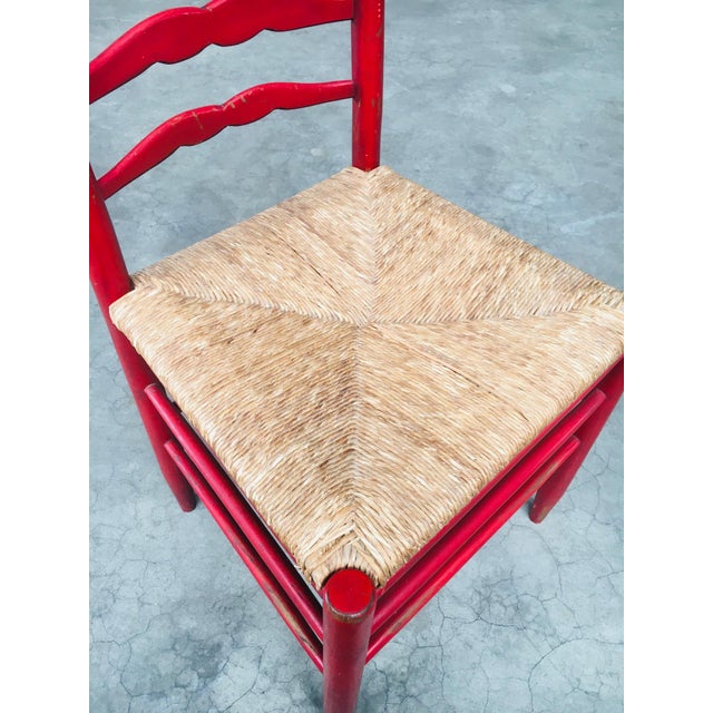Set of Rustic Red High Ladder Back Wood & Rush Chair Set, 1930s For Sale - Image 10 of 18