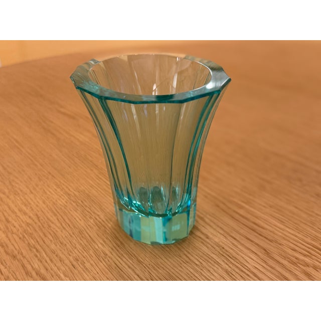 This beautiful emerald green hand-faceted and polished Bohemian cut crystal vase is produced by Moser and was originally...