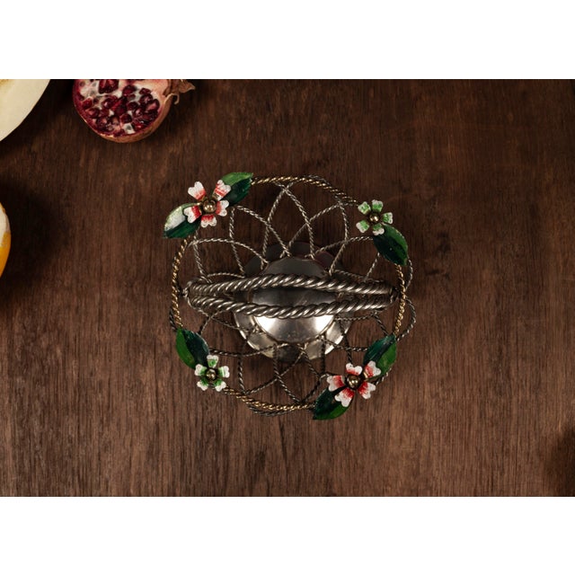 Mid-Century Modern Small Hollywood Regency Wire Basket with Floral Decoration, 1950s For Sale - Image 3 of 9